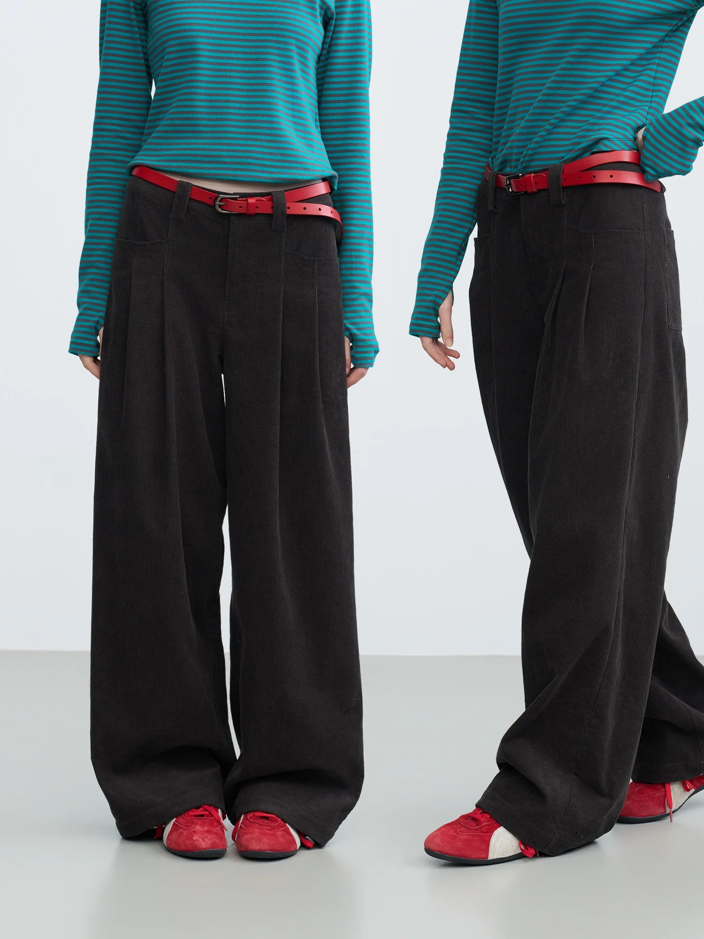 Riverstone plus Women's Casual Pants Vintage Draped Corduroy Loose Multi-Pocket Wide Leg Straight Cut Low Waist Cotton Skinnies