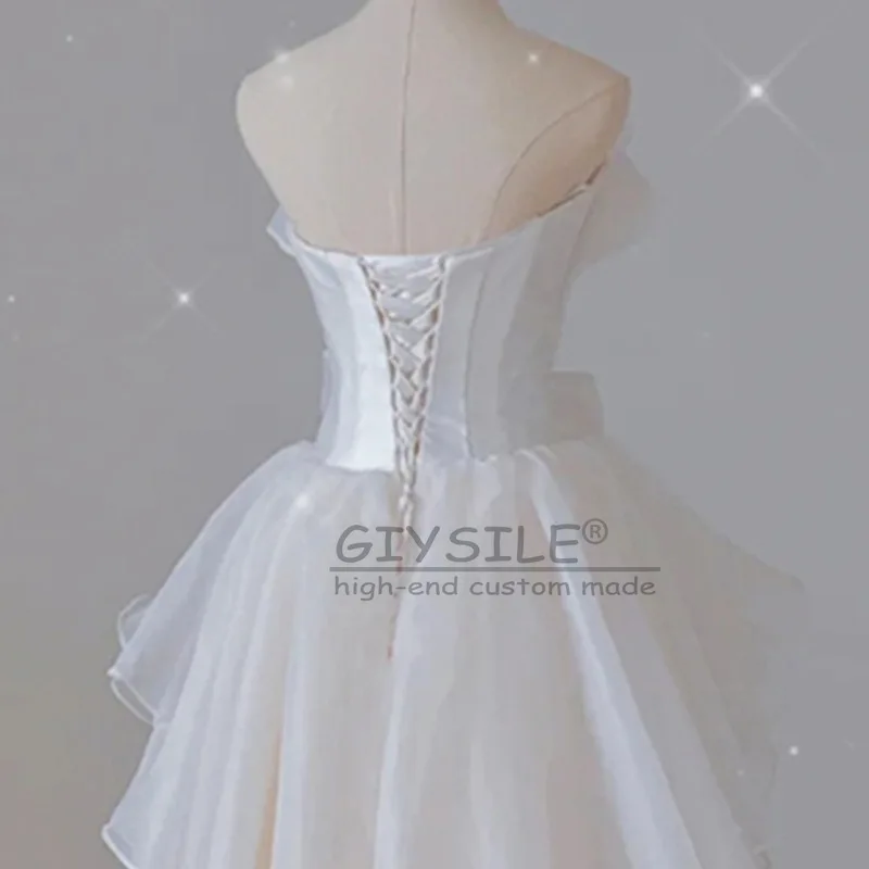 GIYSILE فستان زفاف أبيض فاتح مخصص 2026 موضة جديدة بسيطة مزاجه صديرية دائرية بلا أكمام حزام الظهر فساتين الحفلات