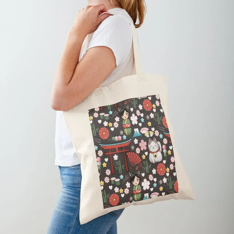 

Myriade de Japonais on dark gray - Plethora of kawaii Japanese motifs Tote Bag Shopper bag great bag Shopper