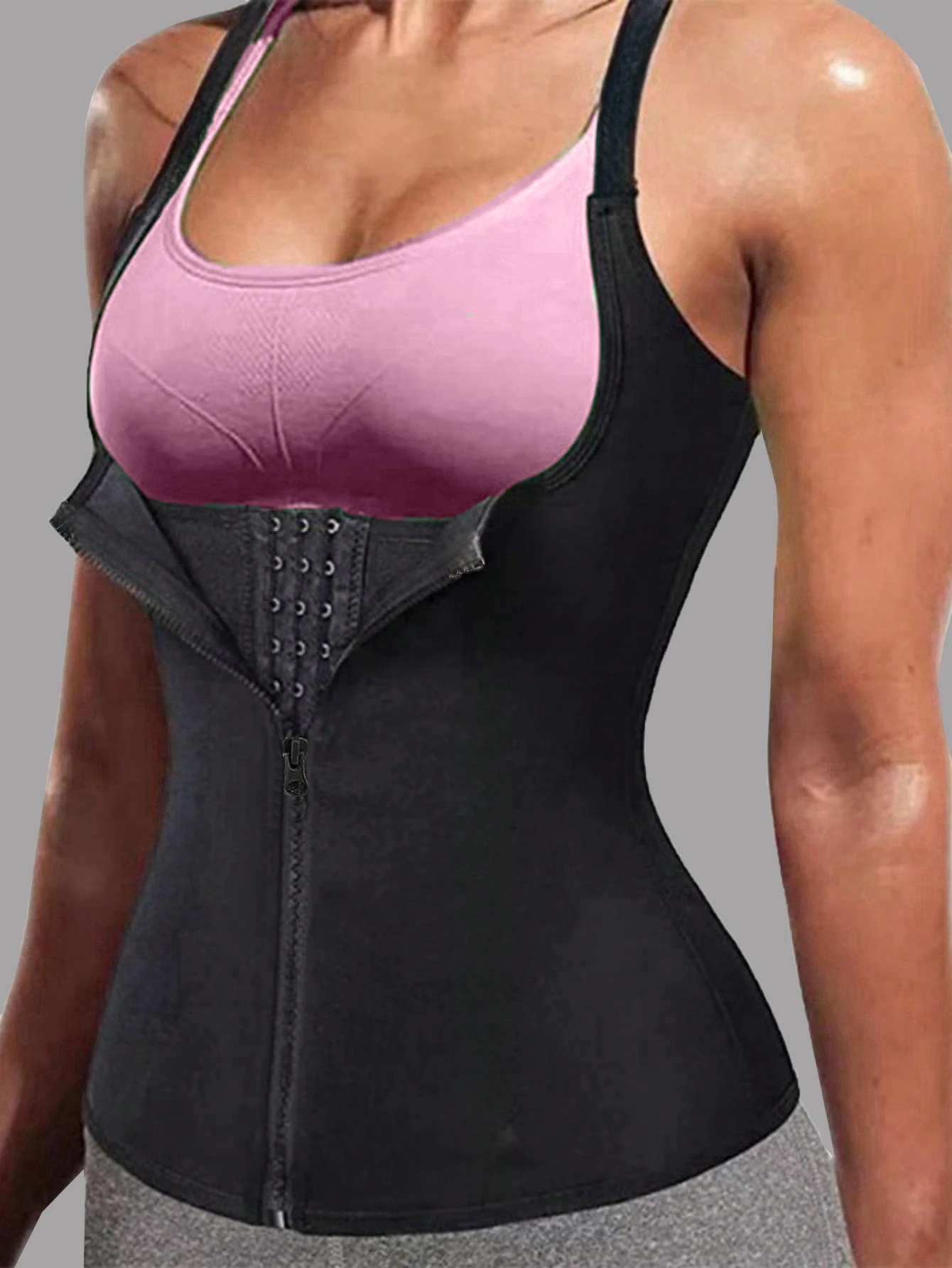 Women's Court-Style Corset European & American Fitness Body-Sculpting Camisole Three Row Buckle Zipper Corset Abdominal Control