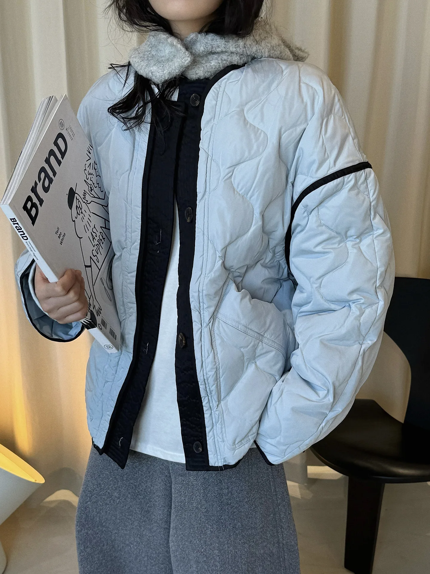Winter new Korean style fashionable contrasting color down jacket, duck down warm and comfortable jacket for women