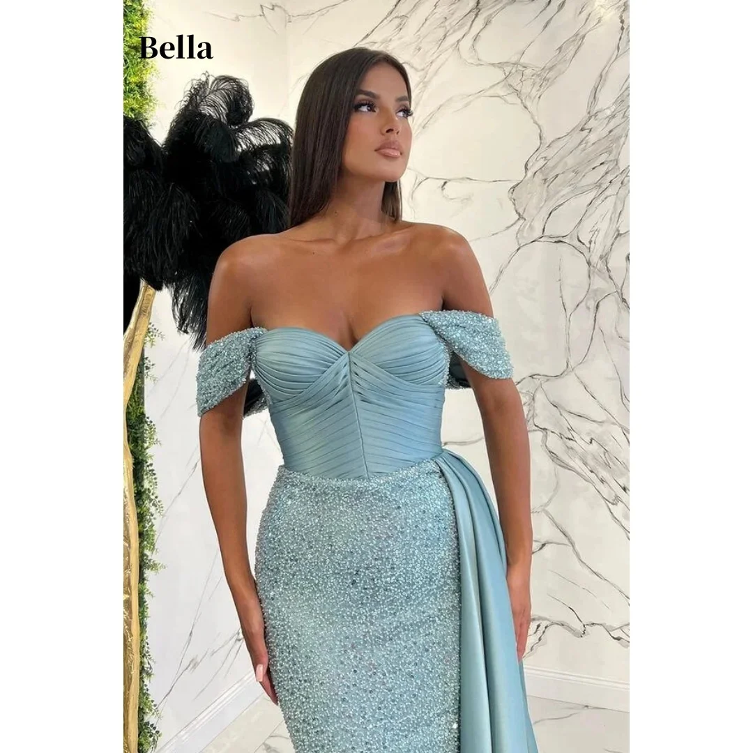 

Bella Customized Glitter Mermaid Off The Shoulder robes de soirée Strapless Backless Party Dresses Floor-Length Prom Dress 2025