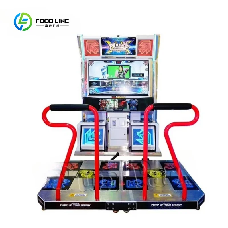 Customized Commercial Pump It Up Arcade Dance Machine 2 Player With Handrails Dual Screen LED Lights CE Certified