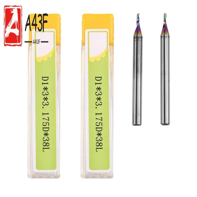 

A43F-2PCS D1x3x3.175Dx38l однофлейтовая концевая фреза из твердосплавного сплава, фреза с покрытием для алюминия