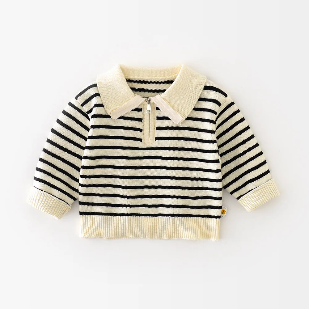 

Baby Knitted Sweater 2025 Autumn Winter New Boy's Pullover Zipper Long-sleeved Sweater 0-3Year Kid's Striped Tops