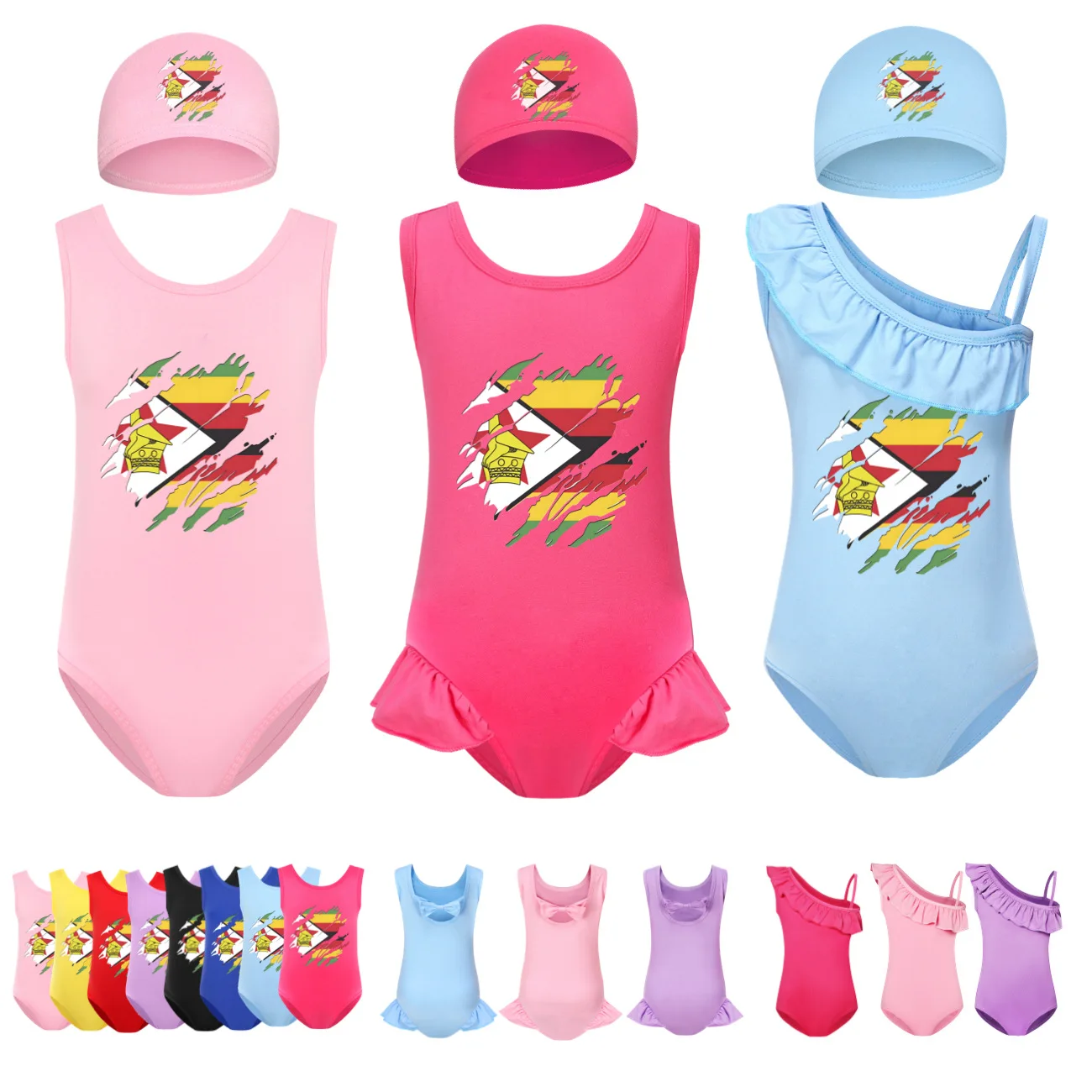 

Swimsuit for Girls Summer Vacation Outfits Kids Torn Zimbabwe Sling Ruffles Bikini Set Children Carooon Print Swimwear4709