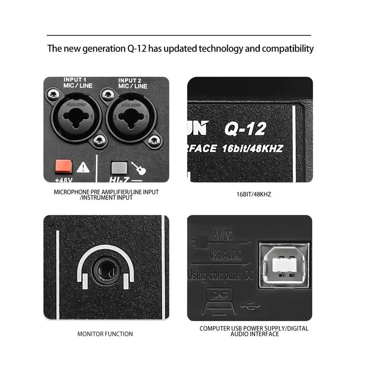 TEYUN Q-12 Sound Card Audio Mixer Sound Board Console Desk System Interface 4 Channel 48V Power Stereo Computer Sound Card