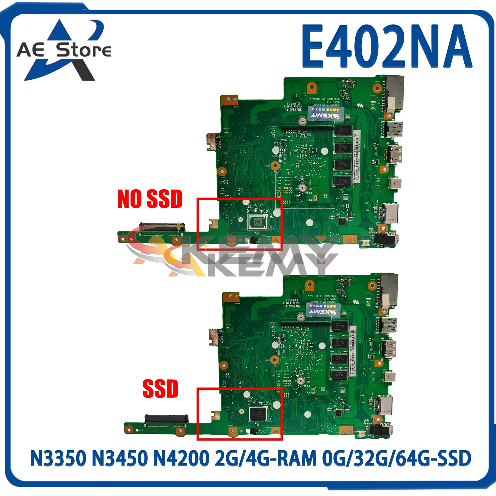 

AE E402NA Mainboard For ASUS F402NA L402NA X402NA E402N Laptop Motherboard N3350 N3450 N4200 2G/4G-RAM 0G/32G/64G-SSD