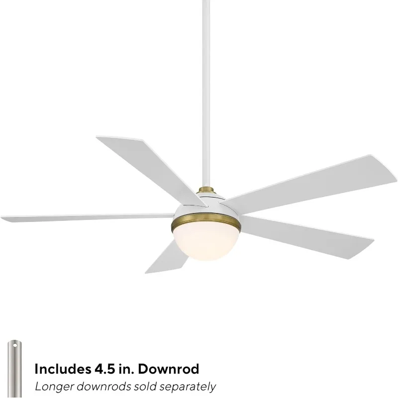 Eclipse Indoor and Outdoor 5-Blade Smart Home Ceiling Fan 54in Satin Brass Matte White with 3000K LED Light Kit