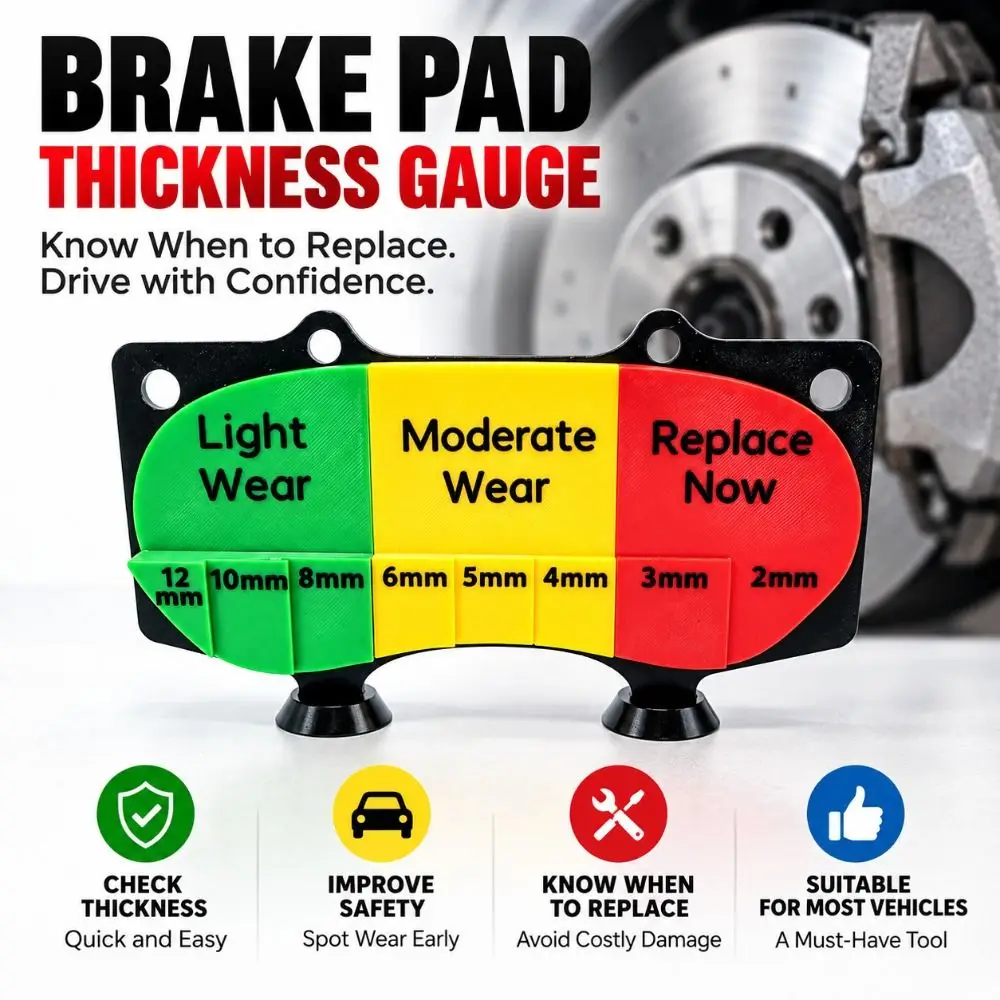 2mm-12mm Range Brake Pad Thickness Gauge Wear Measurement Visual Aid Brake Lining Wear Indicator Color-Coded