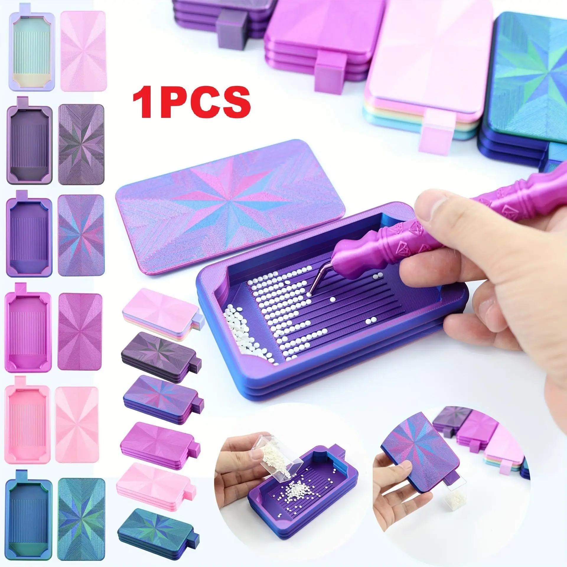 1Pcs Colorful New Diamond Painting Tray with Lid, Diamond Painting Storage Tray and Lid Design, Diamond Painting Accessories and Tools, Easy-To-Pour Bead Tray Suitable for 5D Diamond Painting Kits