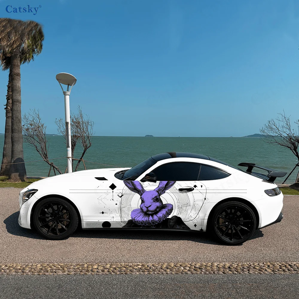 Colorful Rabbit Evil Car Side Sticker Decoration, PVC Waterproof Scratch Resistant Decal, Car Protection, Auto Accessories Gift