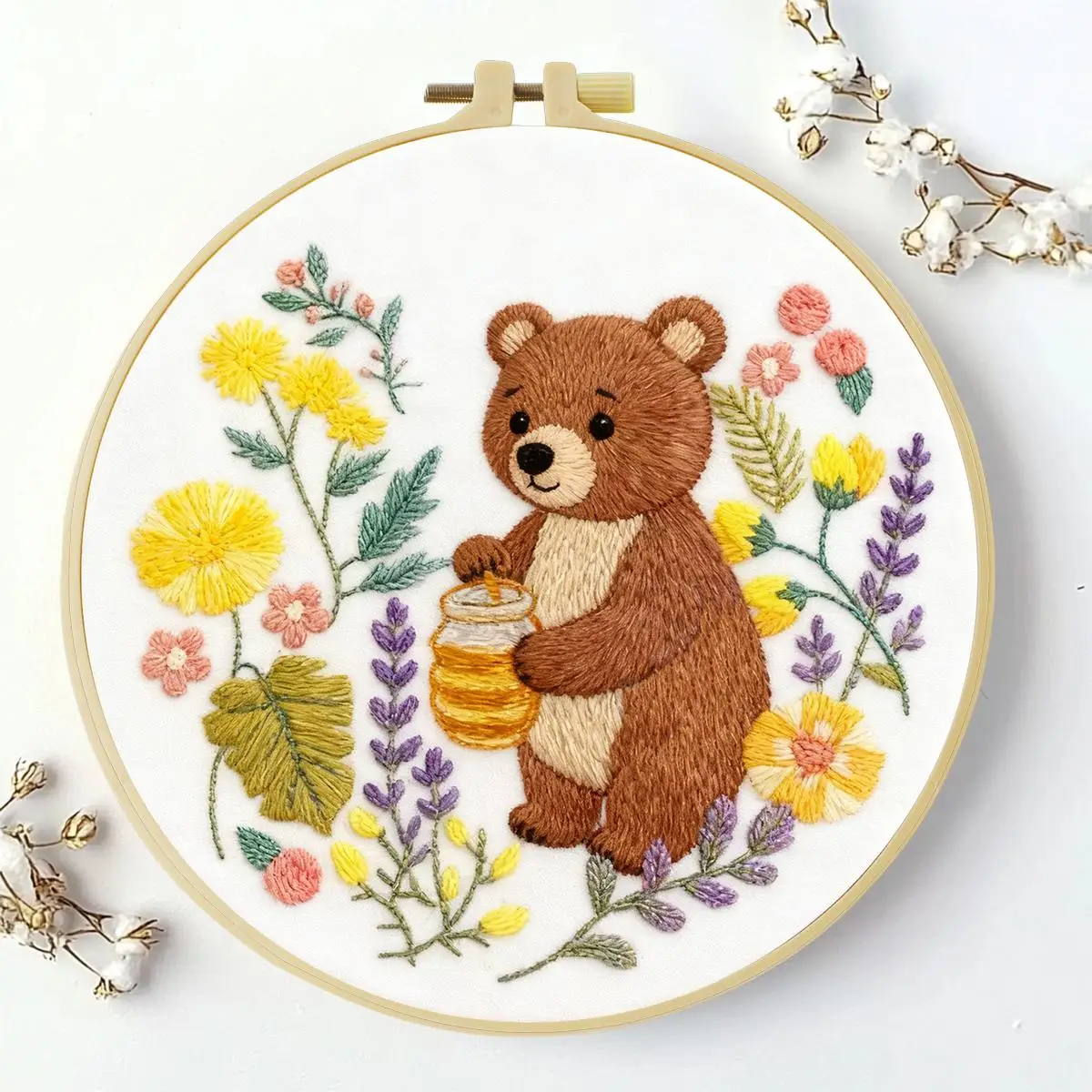 1 Stück 20X20CM/15X15CM 7,87/6,3 Zoll Der Bär, der Honig isst Stickerei-Starter-Kit DIY-Kit DIY-Stickerei-Kit Handarbeiten – Detail 3
