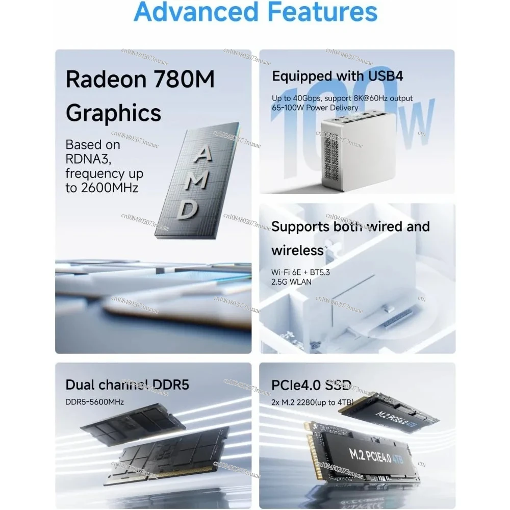 الأثاث. كمبيوتر صغير رفيع AMD Ryzen 7 8745H 8C/16T كمبيوتر مكتبي هيكلي بدون ذاكرة الوصول العشوائي/SSD/OS، مخرج HDMI/DP/USB4 8K@60 هرتز #3