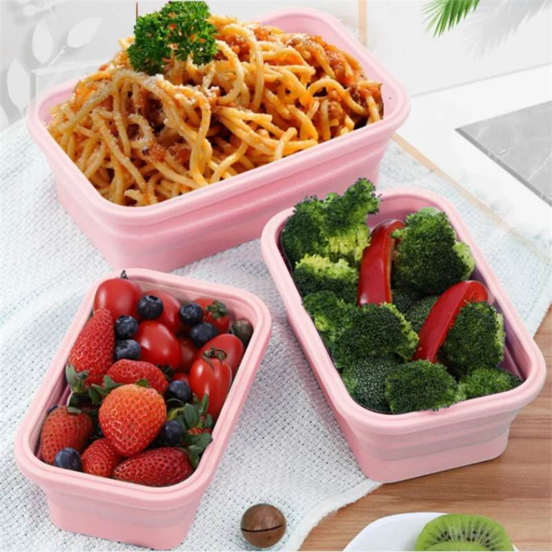 Silicone Lunch Box 4-piece Set Refrigerator Microwave Crisper Food Grade Portable Lunch Box Student Lunch Box Folding Bowl