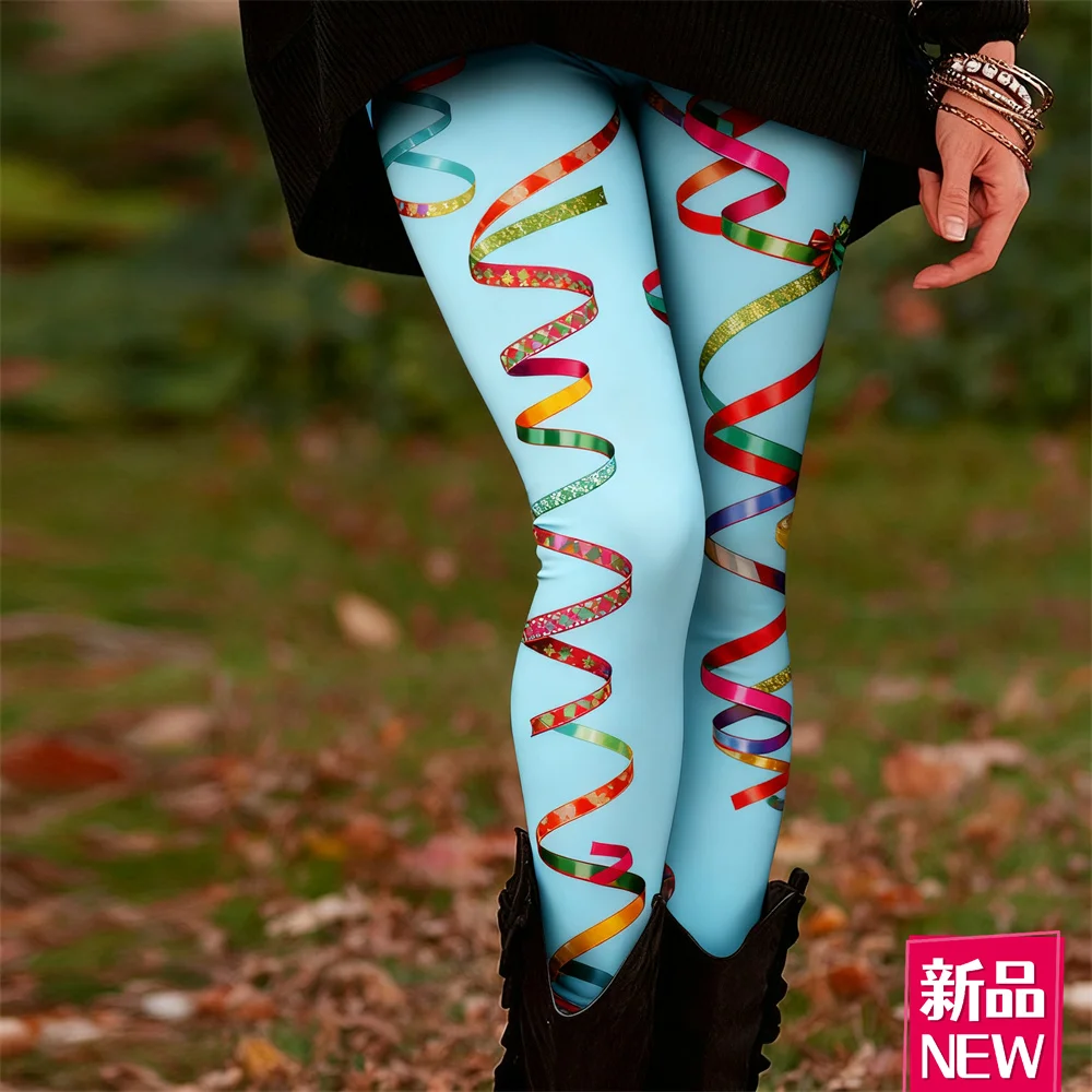 Pantalones de Yoga con elementos navideños para mujer, mallas elásticas cómodas e informales con estampado 3D, pantalones de cintura alta para Festival y Carnaval al aire libre