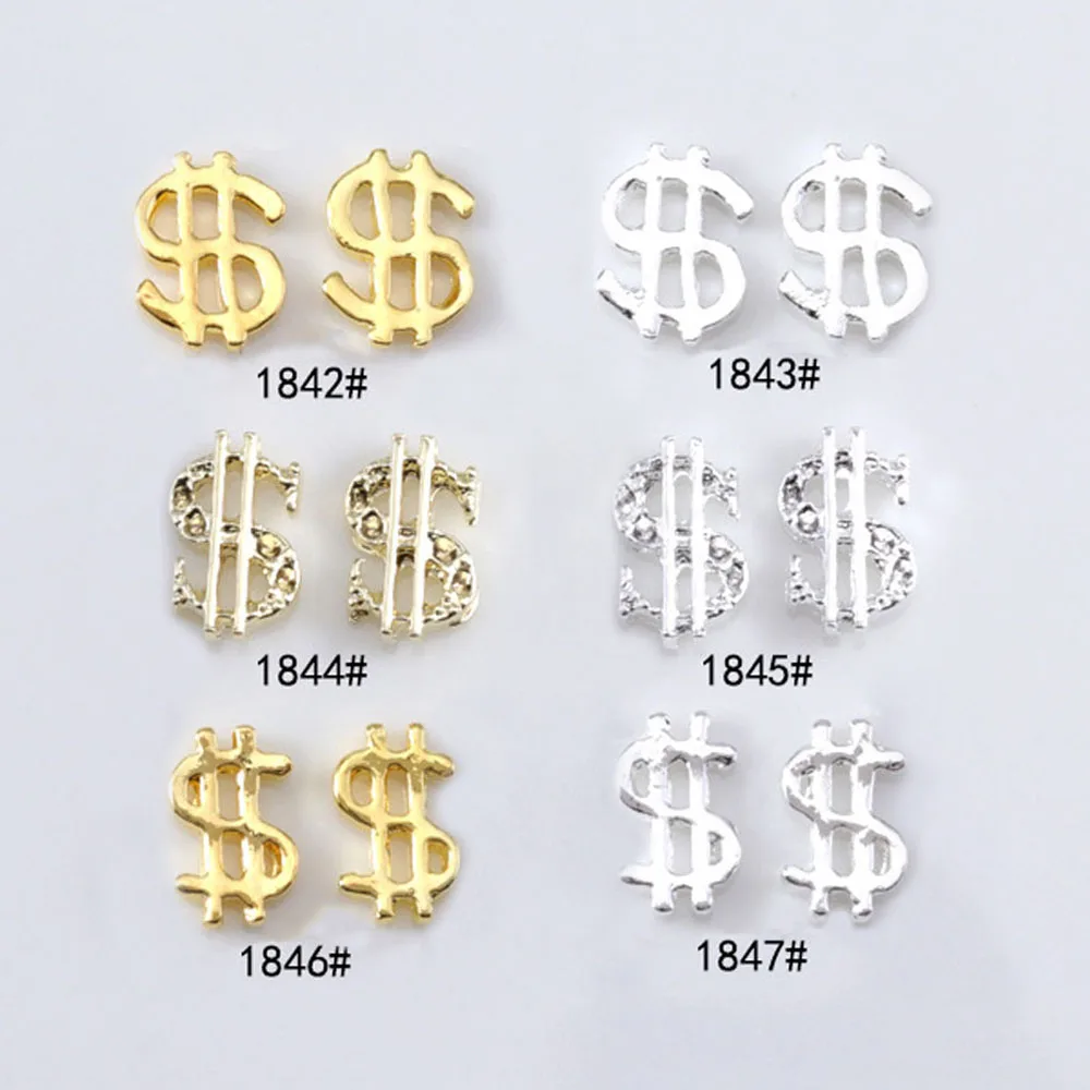 10 adet dolar işareti tırnak sanat Charms 3D alaşım parlak elmas 9*7cm abd para işareti tırnak dekorasyon lüks manikür DIY aksesuarları