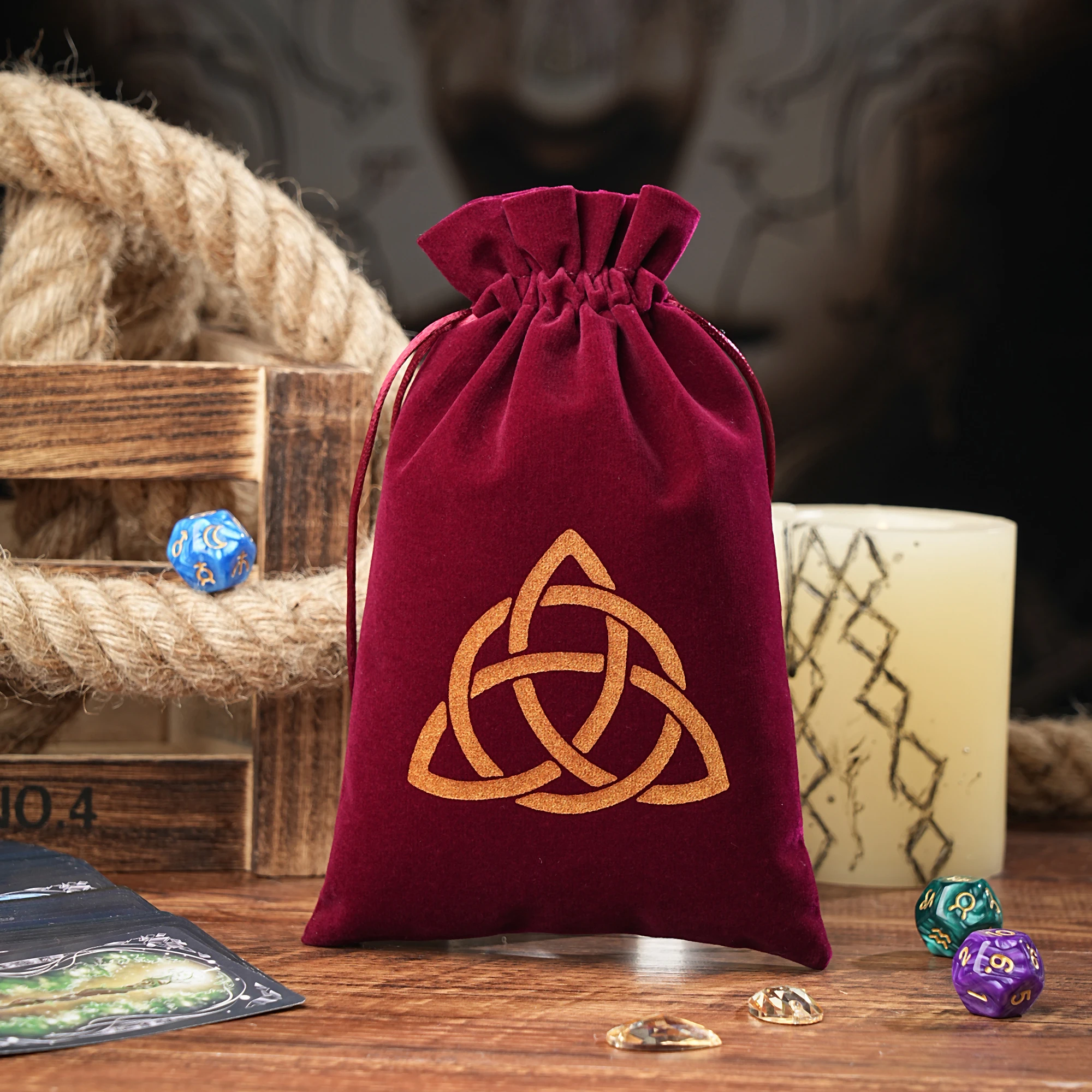 1pc Velvet Tarot Storage Bag Board Game Cards Embroidery Drawstring Package Witchcraft Supplies for Altar Tarot Dice Pouch