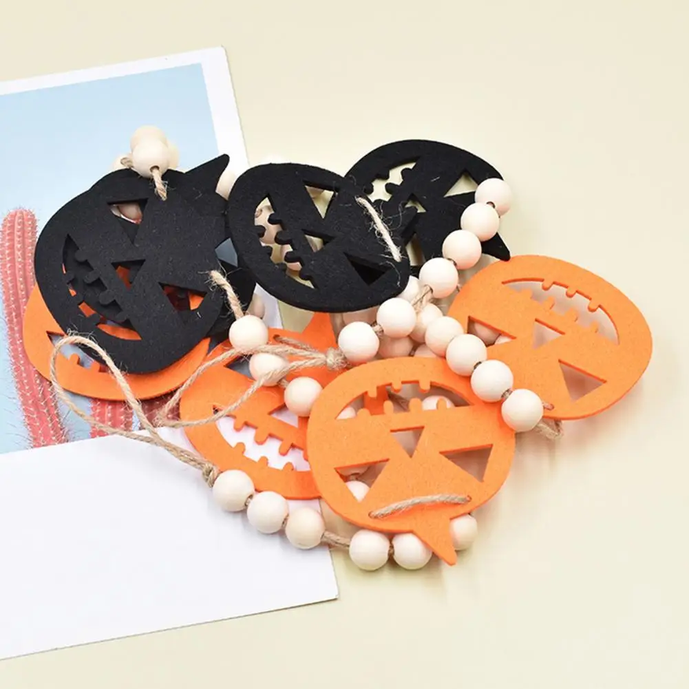 Halloween Pendant Decoration Reliable Wooden Bead Pendant Spooky Halloween Wooden Bead Garland Set with Pumpkin for Festive