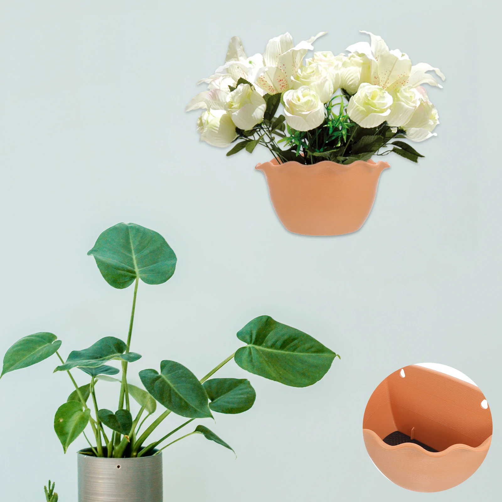 

1pc Semicircle Hanging Planter Brown Premium Indoor Outdoor Flower Pot Garden Wall Planter Hanging Bonsai Container Wall Mounted