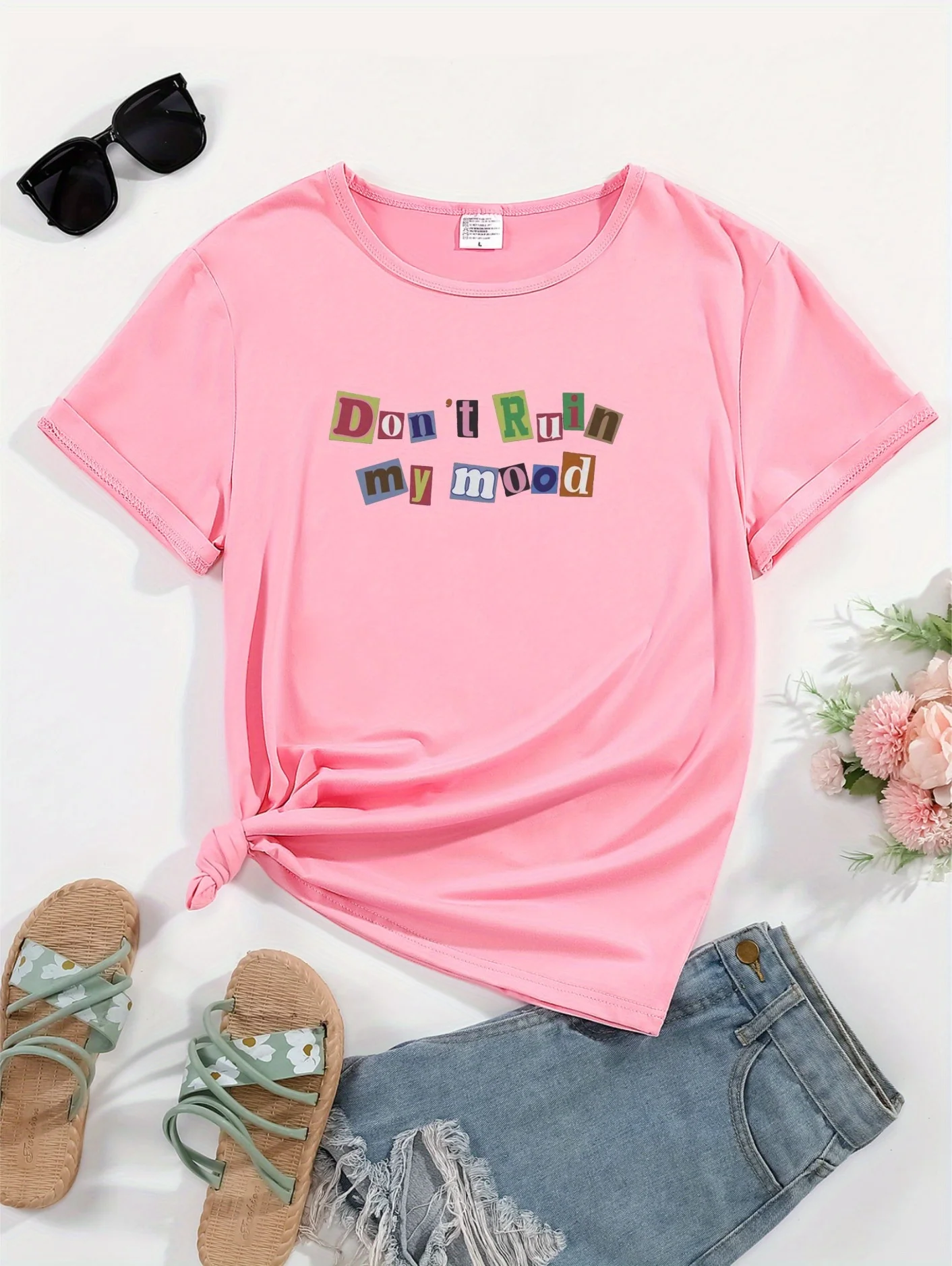 

Colorful Letter Graphic Round Neck Sports Tee, Short Sleeves Causal Workout Top, Women's Activewear