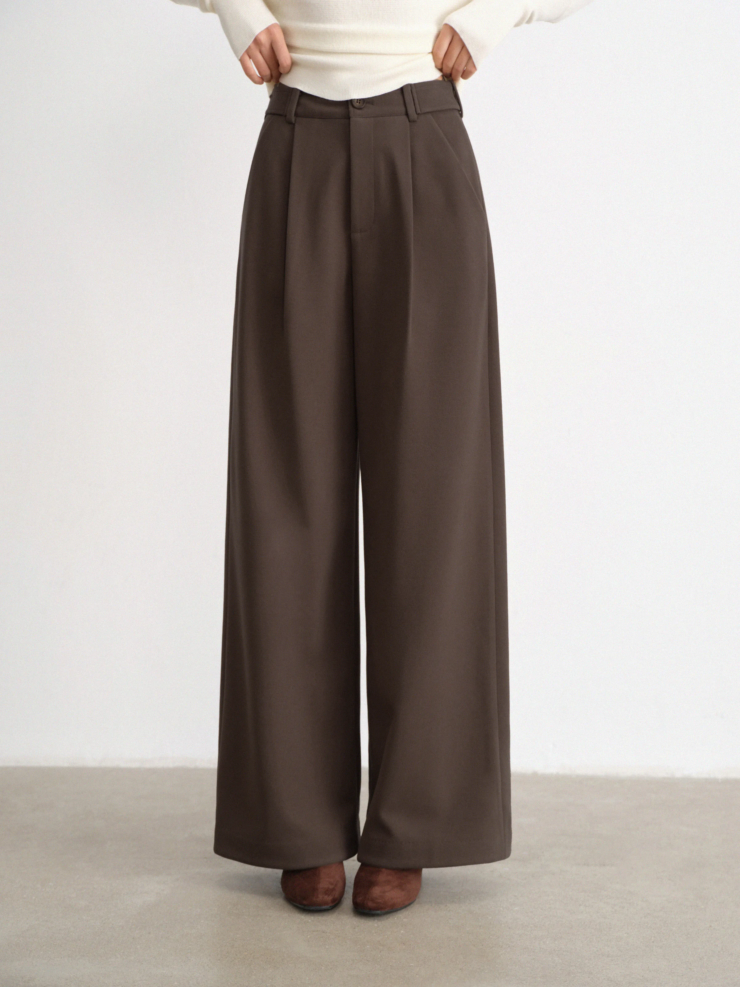 Retro High-Waist Straight-Leg Trousers Women Lady Loose Draped Long Pants Slimming Fit Winter Casual Elegant Daily Wear Style