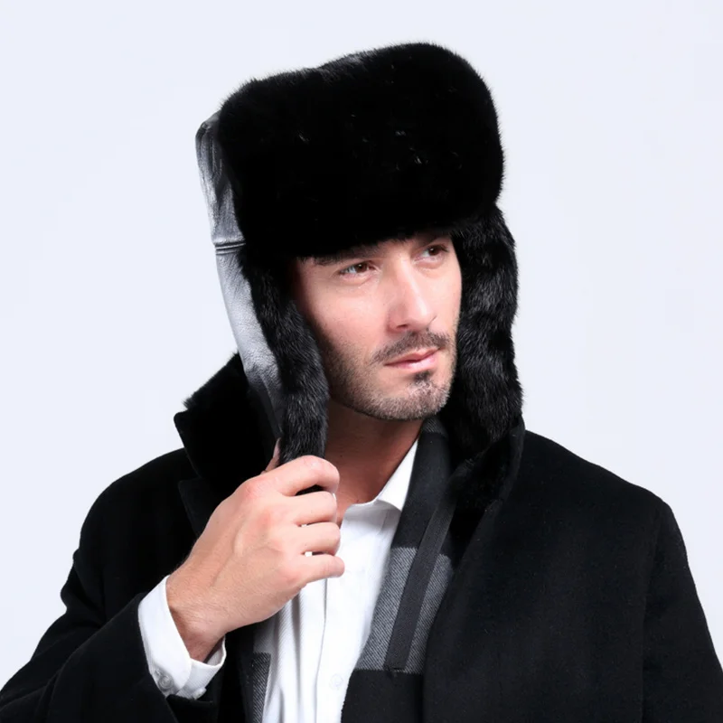 Winter Hat Men 2022 Russian Mink Fur Hat Warm Caps For Men Luxury Fur Ski Hat Cossack Type Unisex Thermal Hat Fur Caps