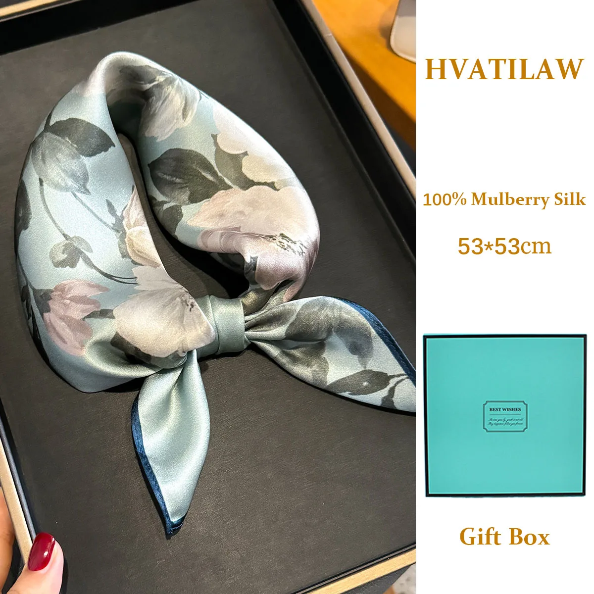

New 100% Pure Silk Scarf Women Neck Hair Band 53cm Square Small Headband Fashion Neckerchief Bandana Hijab Shawl Wrap Gift Box