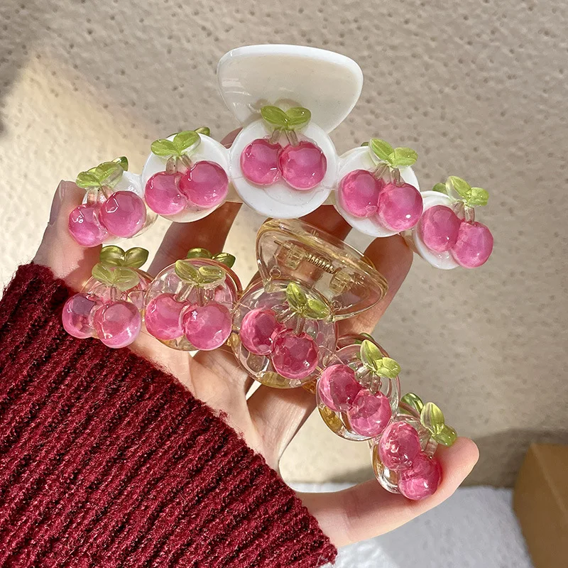 Big Fruit Cherry Hair Claw Clip Barrette Ponytail Holder Cute Candy Peach Flower Hair Clips And Pins Hair Accessories For Women