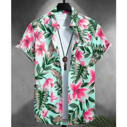 Summer Hawaiian 3D Animal Cranes Printing Shirts Palm Tree Graphic Short Shirts Men Fashion Harajuku Clothing Y2k Tops Blouses