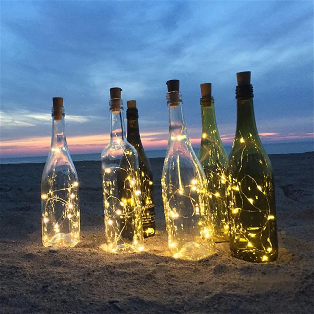 Barra de luz de hadas para botella de corcho de vino, 12 piezas, alimentada por batería, 20LED, tapón de botella para fiesta de cumpleaños, con batería