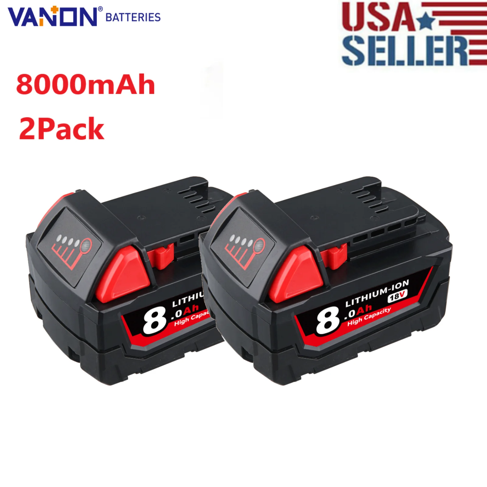 

VANON 2Packs M18 18V 8.0AH Li-on Battery Replace for Milwaukee 18V 48-11-1880 48-11-1811 48-11-1815 48-11-1820 Battery Pin