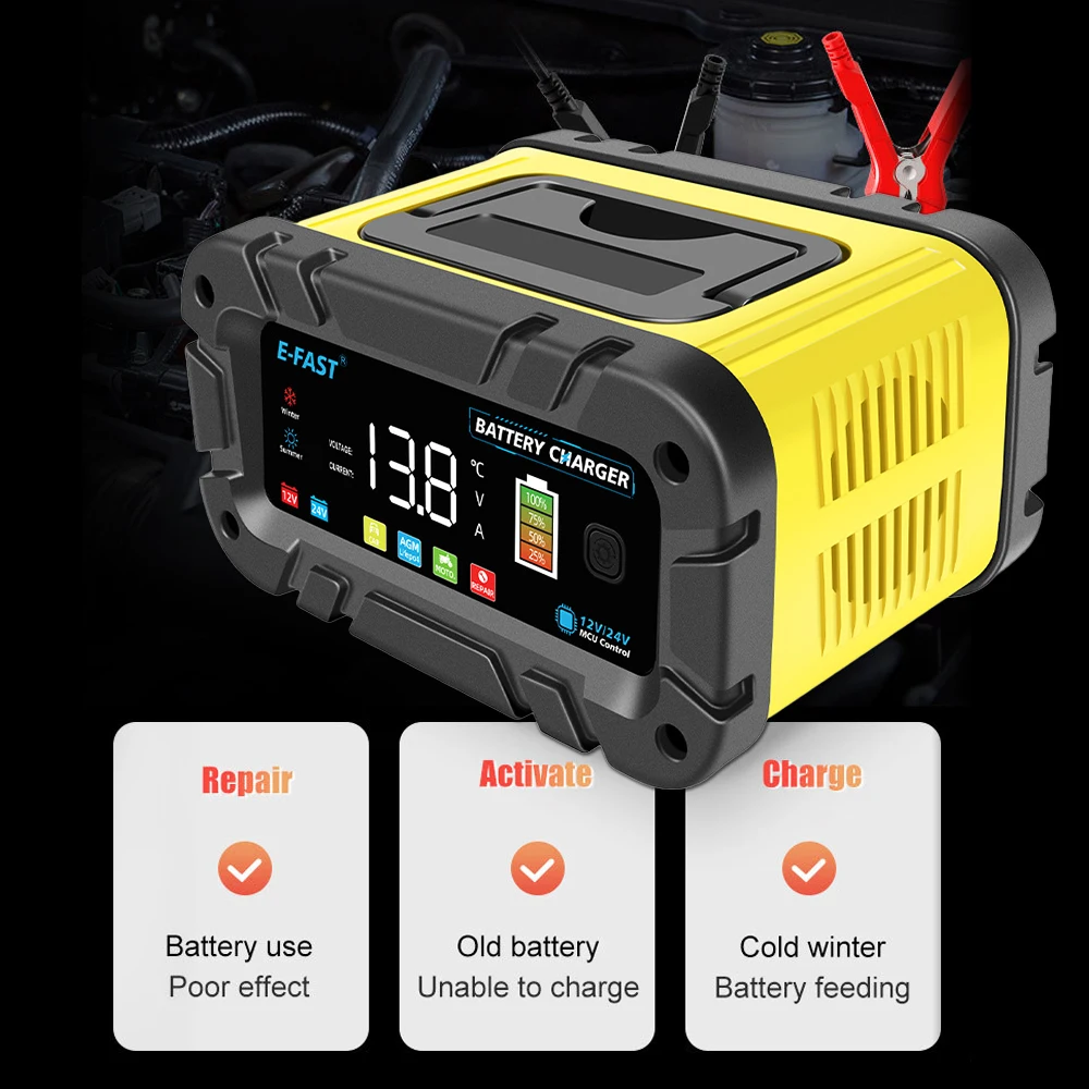 Pulse Repair Battery Charging Smart Car Battery Charger 12V 24V 20A High Power Intelligent For Motorcycle SUV Truck LED Display