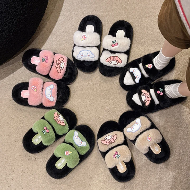 Sanrio autumn and winter Melody cute sweet warm home women's shoes big-eared dog cartoon non-slipthick-soledplush cottonslippers