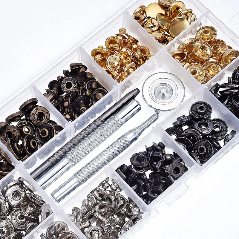100 set 12,5 mm/0,49 pollici bottoni automatici in metallo scatti su tela per vestiti riparazioni artigianali decorazione