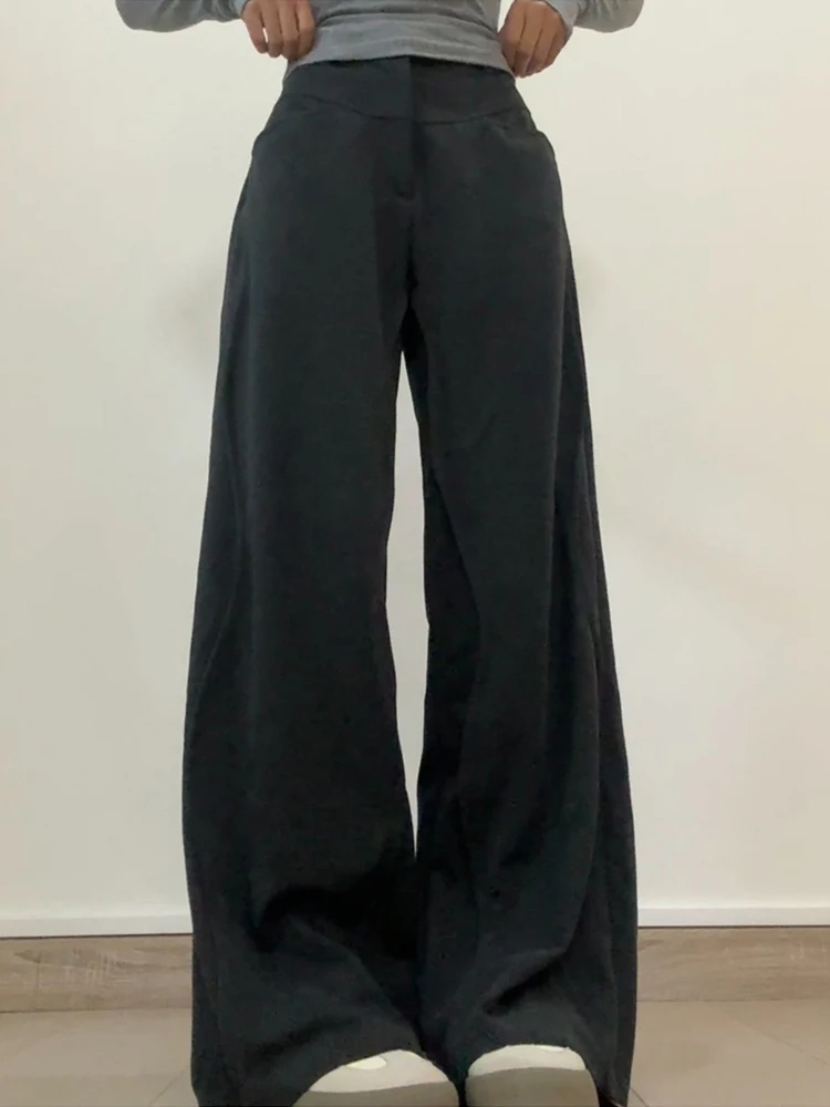 Spodnie damskie z szerokimi nogawkami z wełny, na jesień i zimę, ocieplane, z podszewką, lejące, eleganckie, codzienne, proste...