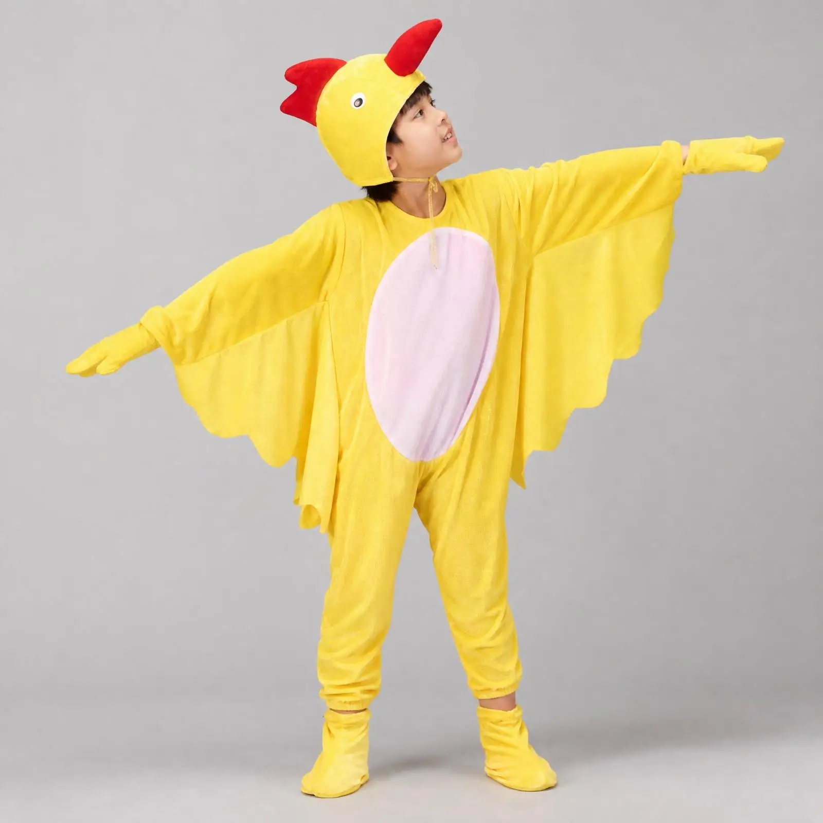 Corduroy Kids Yellow Bird Outfit Hooded Jumpsuit Performance Suit for School Play Carnival Dress Up