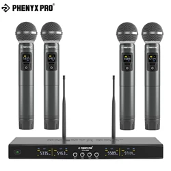 4-Channel Wireless Microphone System UHF Adjustable Frequencies,Dynamic,Metal,for Karaoke,Church, DJ Phenyx Pro PTU-5200-4H
