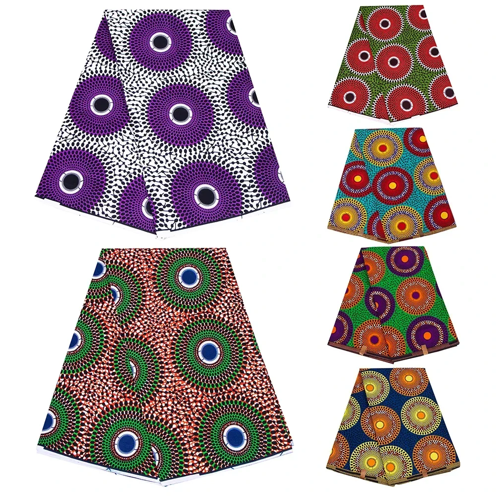 

6 Yards/lot African Batik Fabric Cotton Material Circle Pattern Women Sewing Fabrics S-6