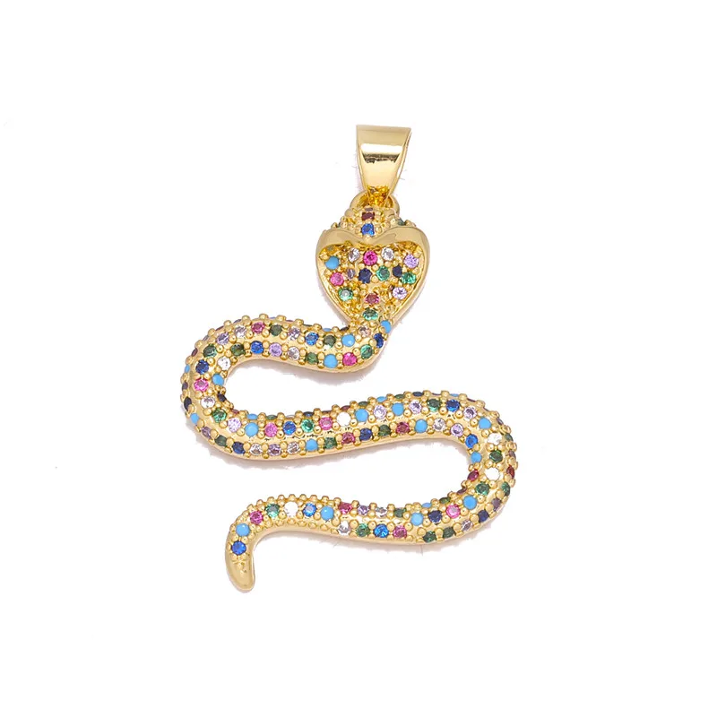 Juya Micro Pave Cubic Zirconia 18K Gold Plated Cobra Snake Charms DIY Women Men Talisman Jewelry Making Accessories Supplies