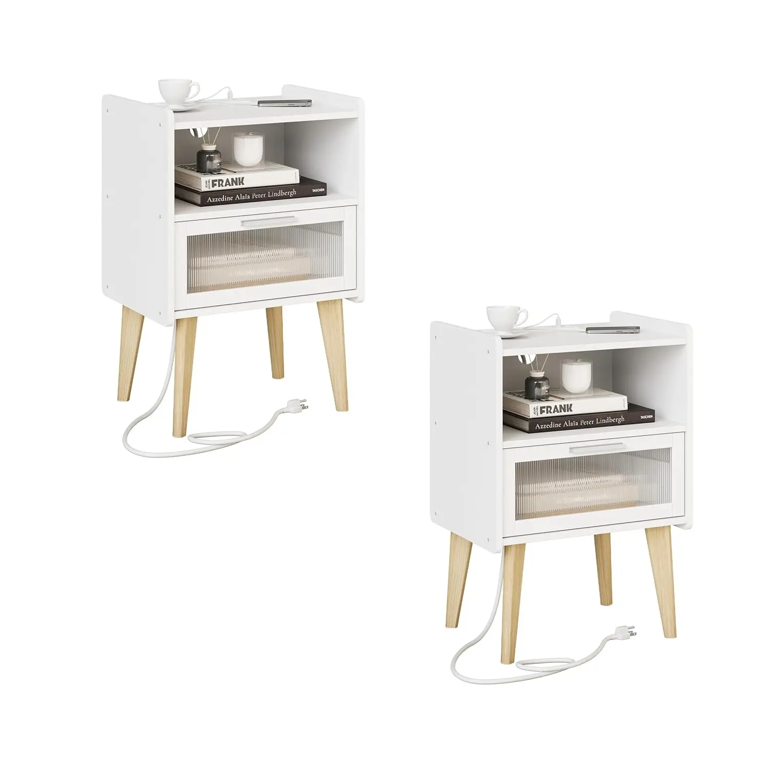 

Nightstand Charging Station 2 Tier Storage Bedroom Living Room End Side Table, Customized