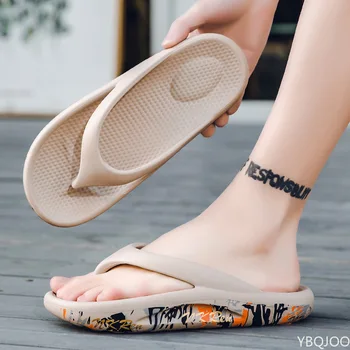 남성용 미끄럼 방지 슬리퍼, 쪼리 욕실, 실내 및 가정용 샌들, 두꺼운 밑창 레터 슈즈, 여름 유행 