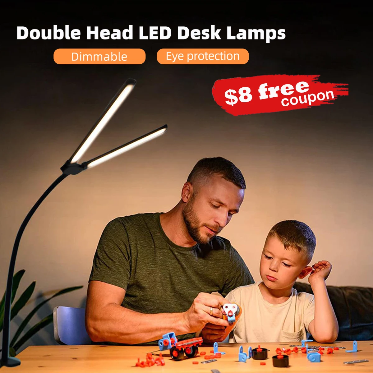 

Double Head Led Clip Desk Lamp Dimmable Computer Table Lamps Led Monitor Light Architect Table Lamp for Office Reading Lighting