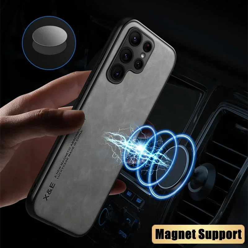 S24 S25 Ultra Magnet Case For Samsung Galaxy S25 Edge S24 S23 S22 S21 S20 FE Note 10 Plus 20 Ultra Leather Back Cover Shell Case