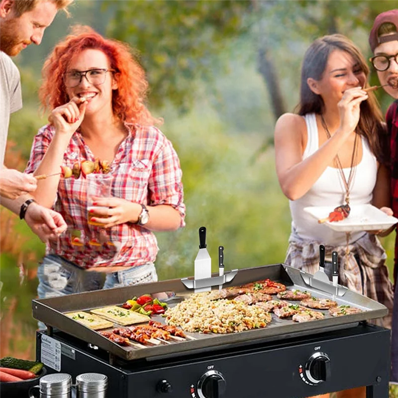 AAAF 2PCS Teglia da forno in acciaio inossidabile Spatola Ganci Porta spatola Griglia Barbecue Strumento Rack Hold Rack Piastra