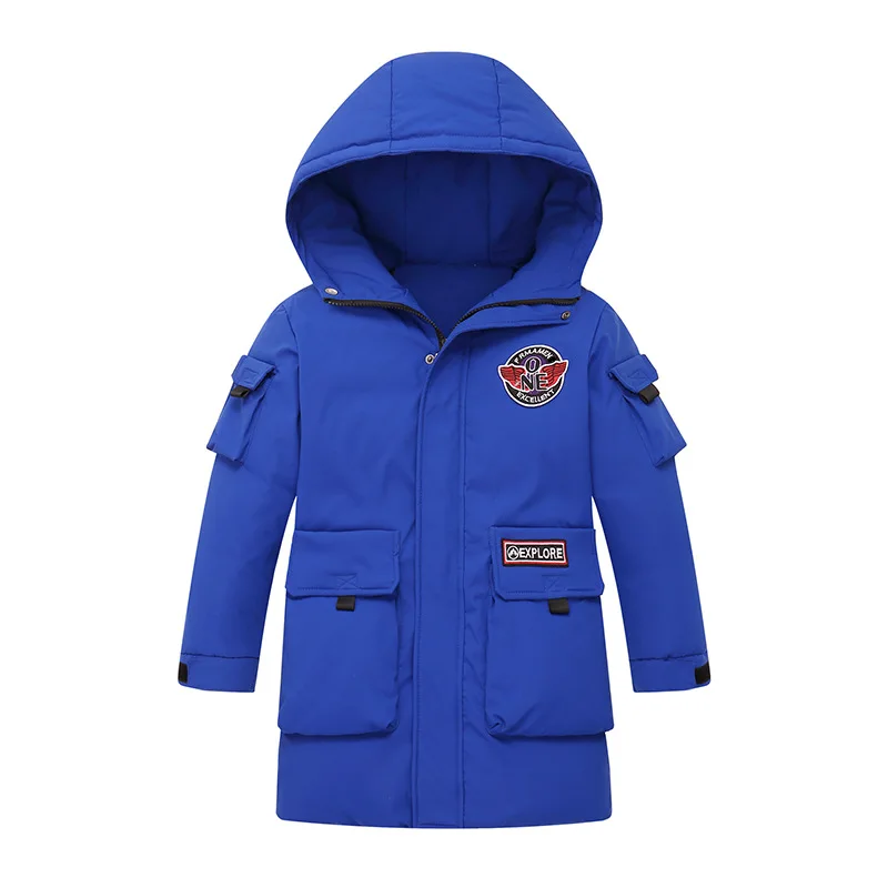 Boys Girls Kids Long Loose Thick White Duck Down Jacket Yellow,Blue,Red Baby Coat, Teenagers Hooded Padded Jacket Clothes Winter