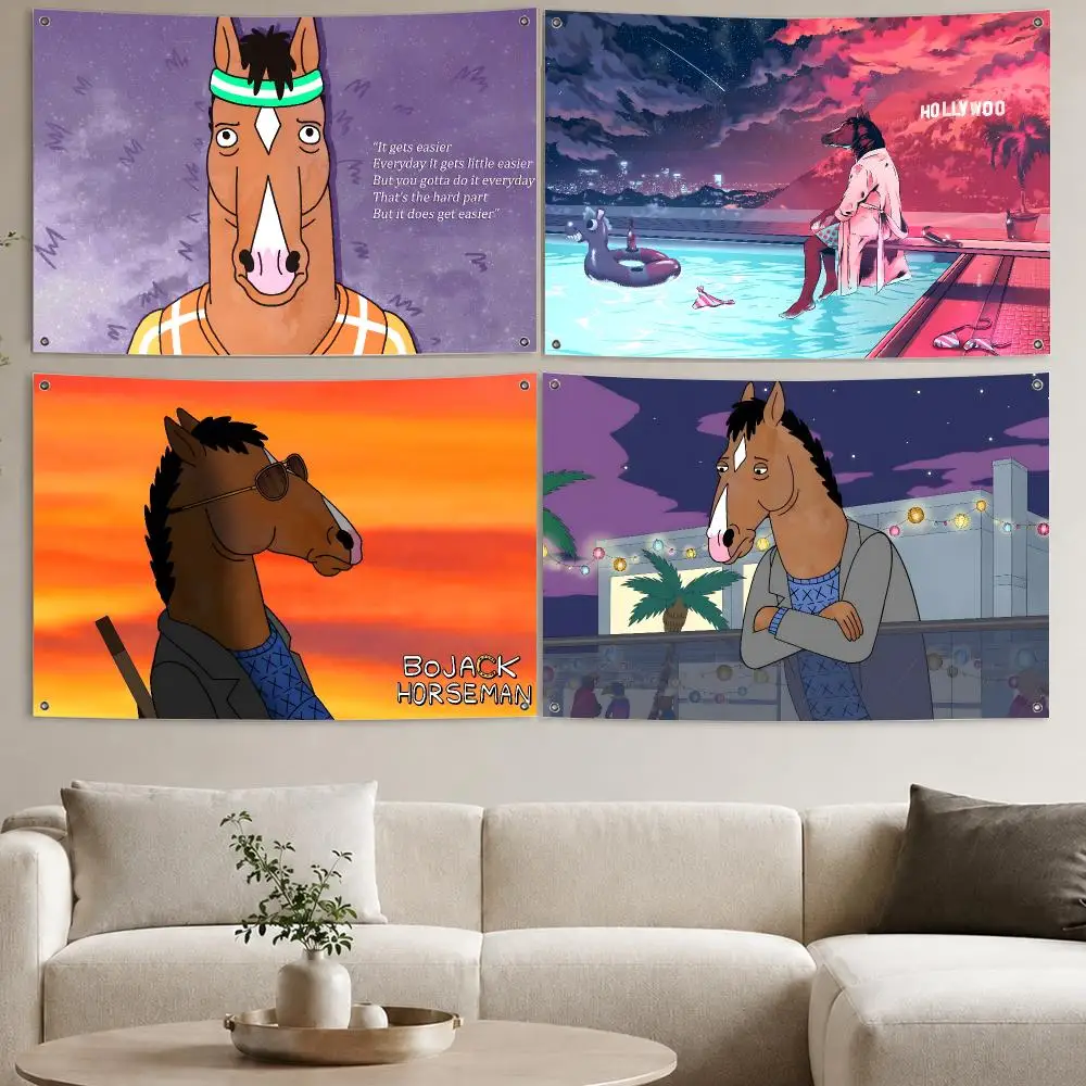 Anime classic B-BoJack Art Horseman Flags Aesthetic Wall Tapestry Printed Wall Hanging Living Room Party Outdoor Decor