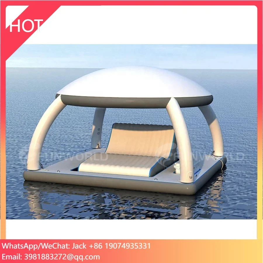 Summer Water Entertainment Equipment Inflatable Water Leisure Platform Dock Inflatable Floating Island With Tent