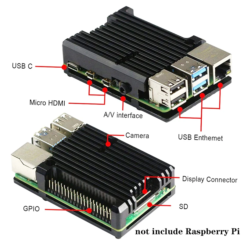 Raspberry Pi 4 Aluminum Case Alloy Metal Shell Enclosure Dual Cooling Fan Thermal Pad Heat Sink for Raspberry Pi 4B 3B 3B+