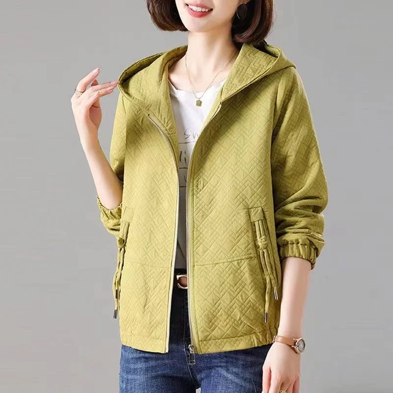 2024 New Autumn Fashion Women Jackets Long Sleeve Windbreaker Female Causal Short Loose Hooded Splicing Basic Coats Outwear 5XL